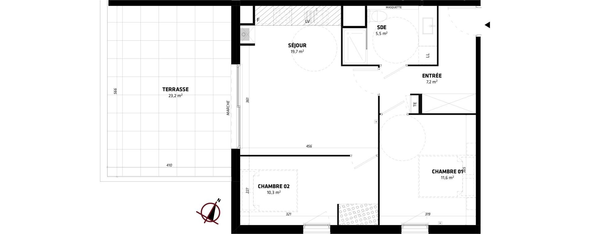 Appartement T3 de 54,10 m2 &agrave; Baillargues Centre