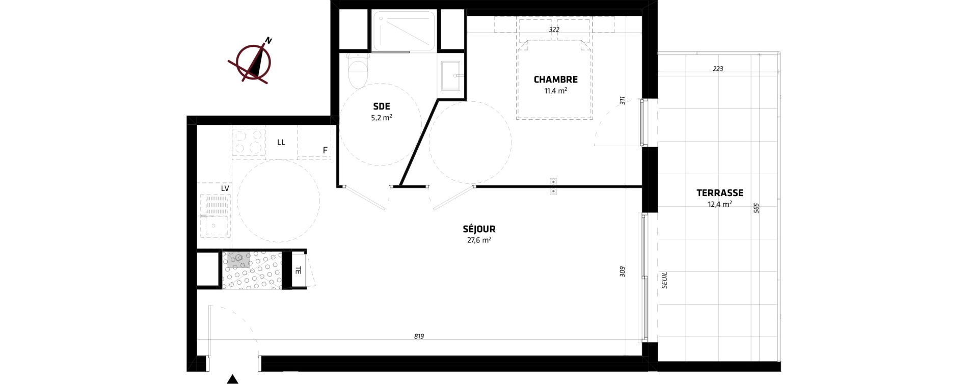 Appartement T2 de 44,10 m2 &agrave; Baillargues Centre