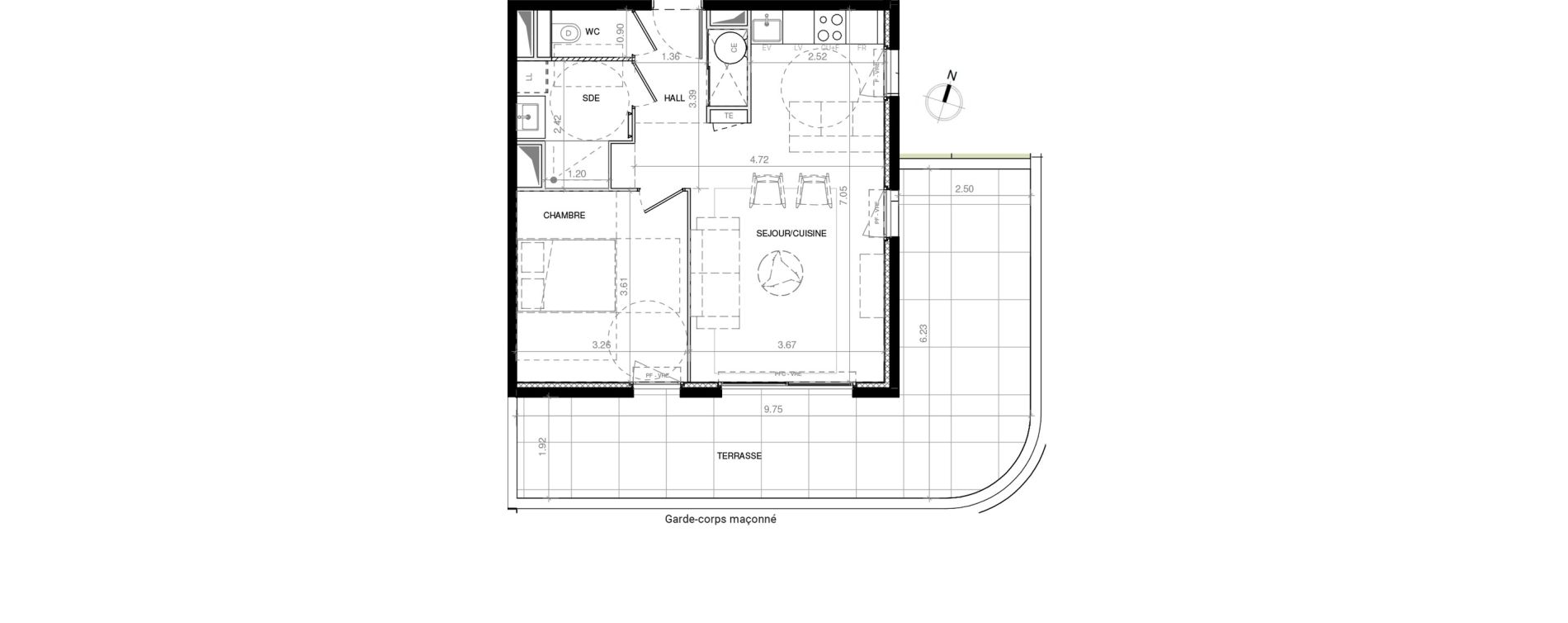 Appartement T2 de 46,84 m2 &agrave; Baillargues Centre