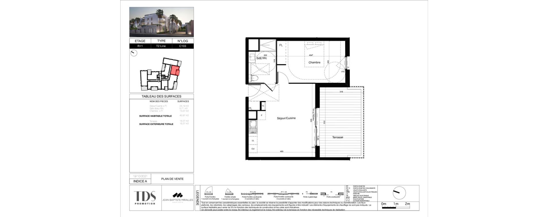 Appartement T2 de 45,97 m2 &agrave; Baillargues Centre