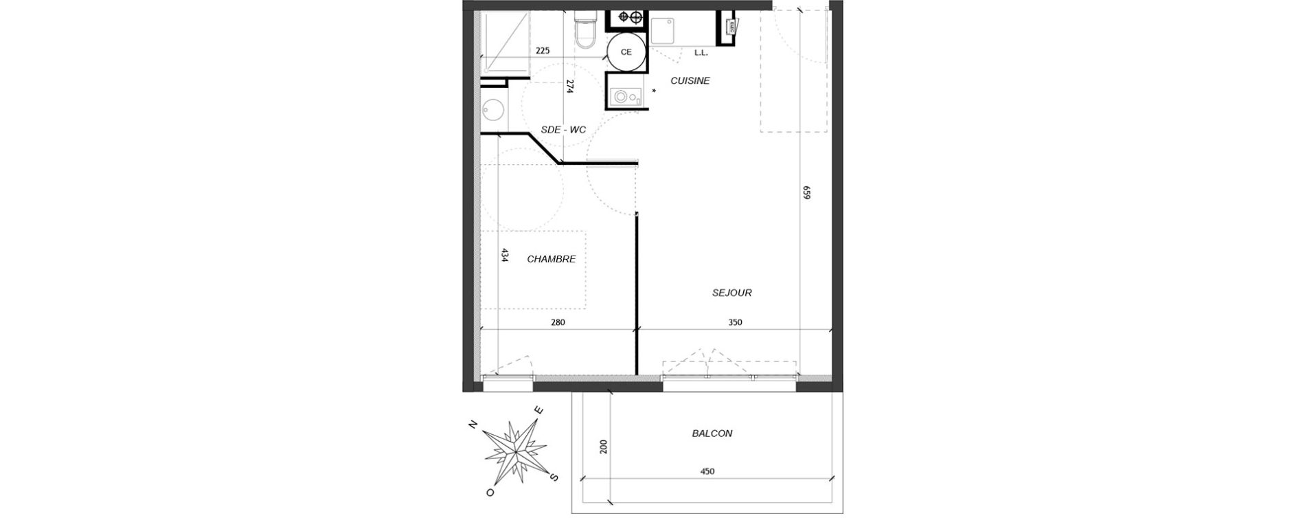 Appartement T2 de 41,26 m2 &agrave; Baillargues Centre