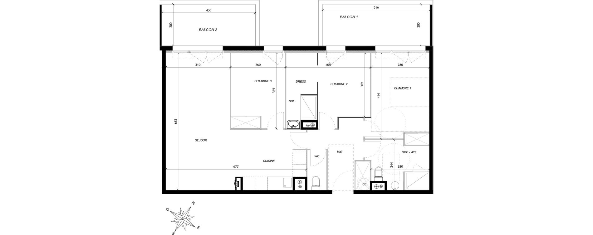 Appartement T4 de 81,62 m2 &agrave; Baillargues Centre
