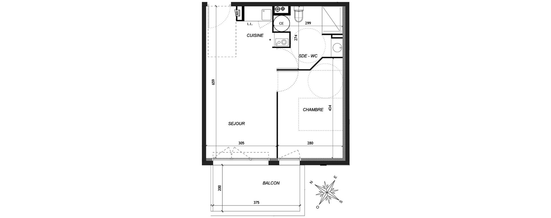 Appartement T2 de 38,25 m2 &agrave; Baillargues Centre