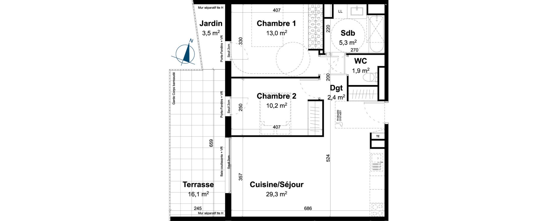 Appartement T3 de 62,10 m2 &agrave; Baillargues Centre