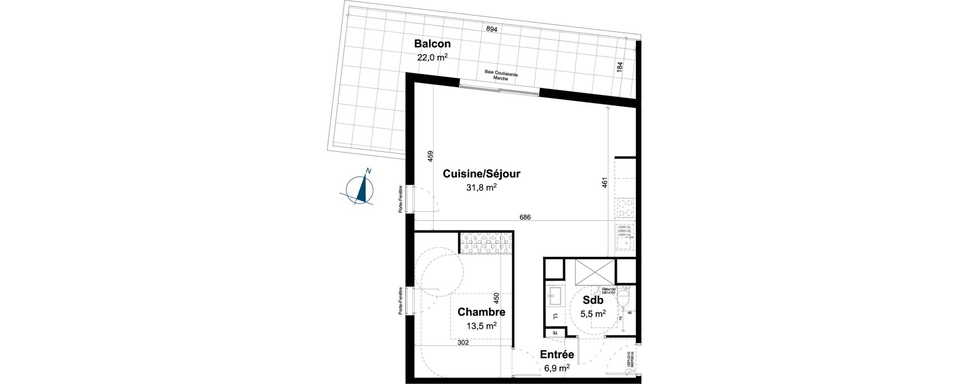 Appartement T3 de 57,70 m2 &agrave; Baillargues Centre