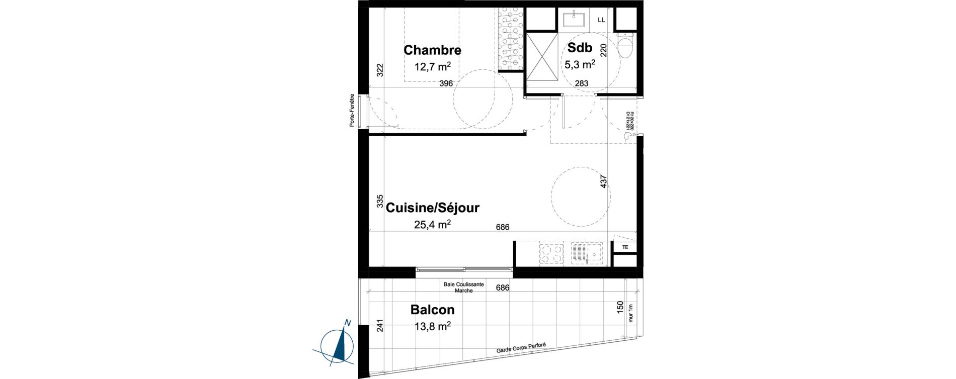 Appartement T2 de 43,40 m2 &agrave; Baillargues Centre