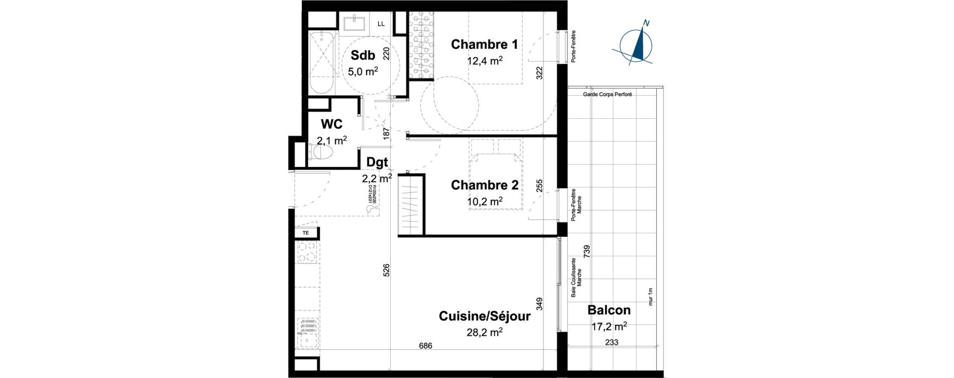Appartement T3 de 60,10 m2 &agrave; Baillargues Centre
