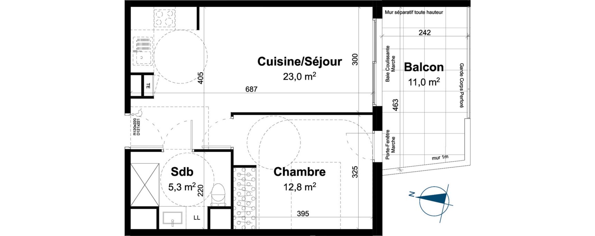 Appartement T2 de 41,10 m2 &agrave; Baillargues Centre