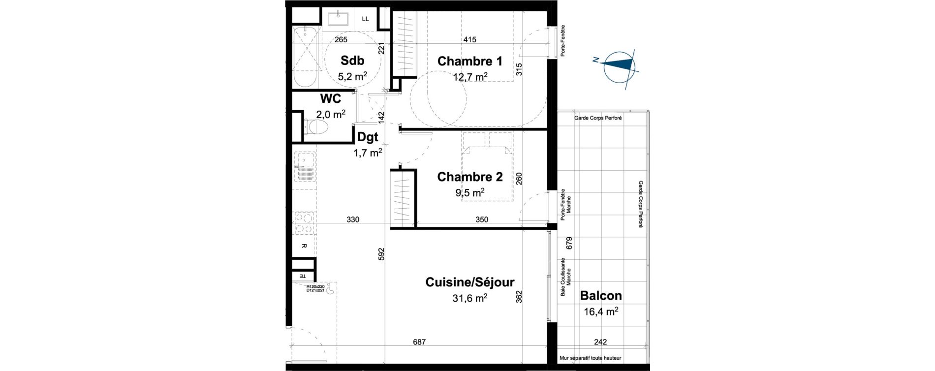 Appartement T3 de 62,70 m2 &agrave; Baillargues Centre