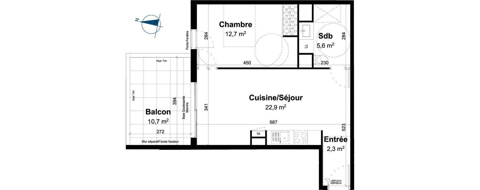 Appartement T2 de 43,50 m2 &agrave; Baillargues Centre