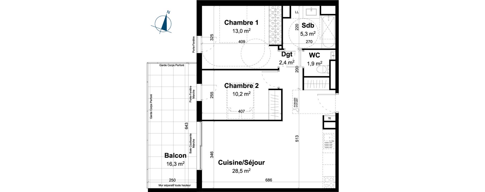 Appartement T3 de 61,30 m2 &agrave; Baillargues Centre
