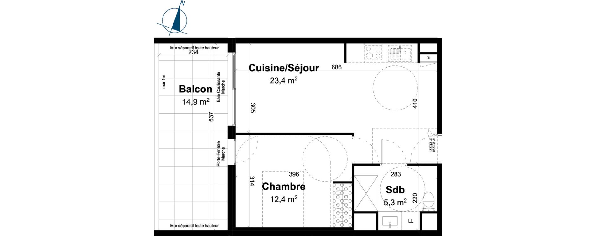 Appartement T2 de 41,10 m2 &agrave; Baillargues Centre