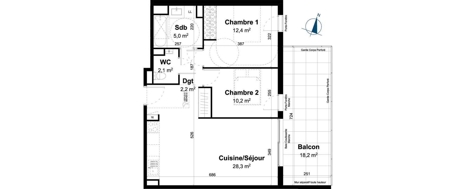 Appartement T3 de 60,20 m2 &agrave; Baillargues Centre