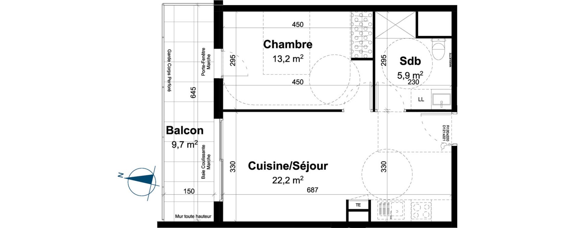 Appartement T2 de 41,30 m2 &agrave; Baillargues Centre