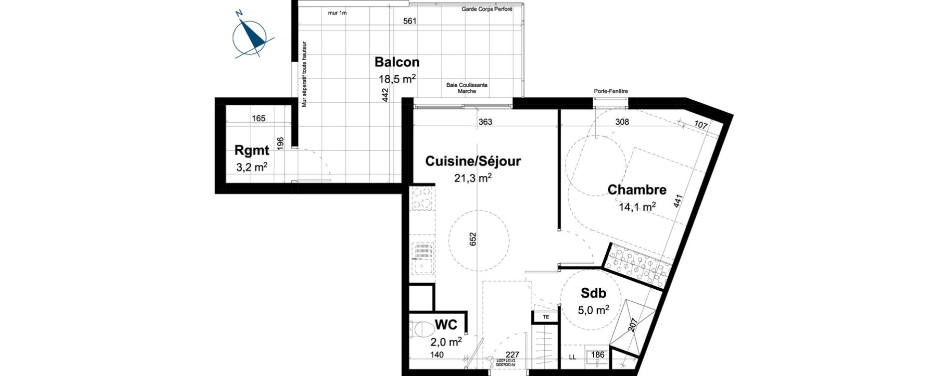 Appartement T2 de 42,40 m2 &agrave; Baillargues Centre