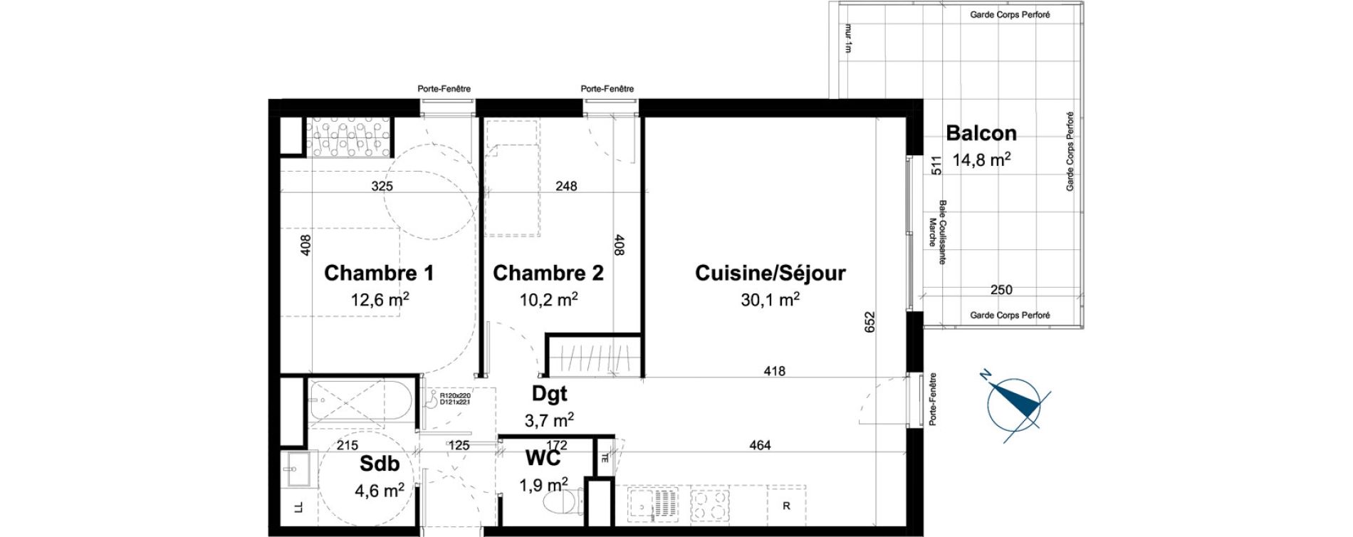Appartement T3 de 63,10 m2 &agrave; Baillargues Centre