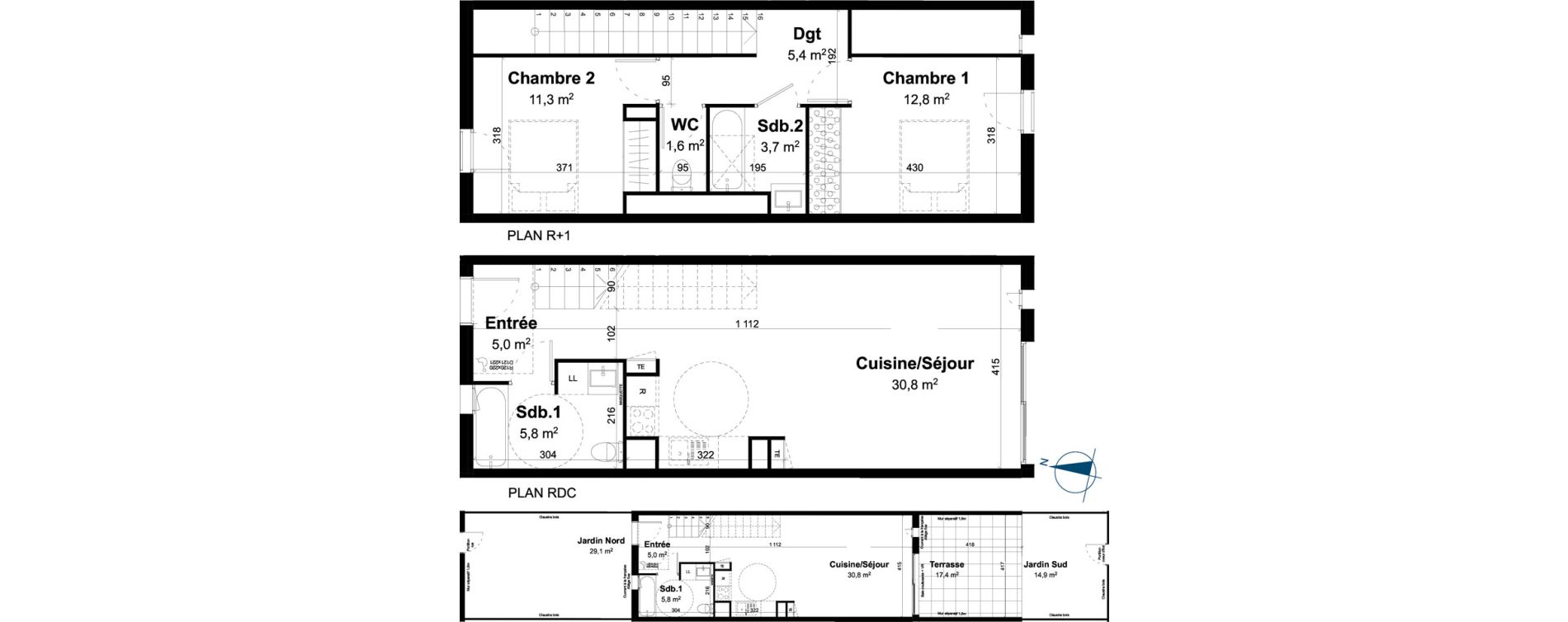 Duplex T3 de 76,40 m2 &agrave; Baillargues Centre