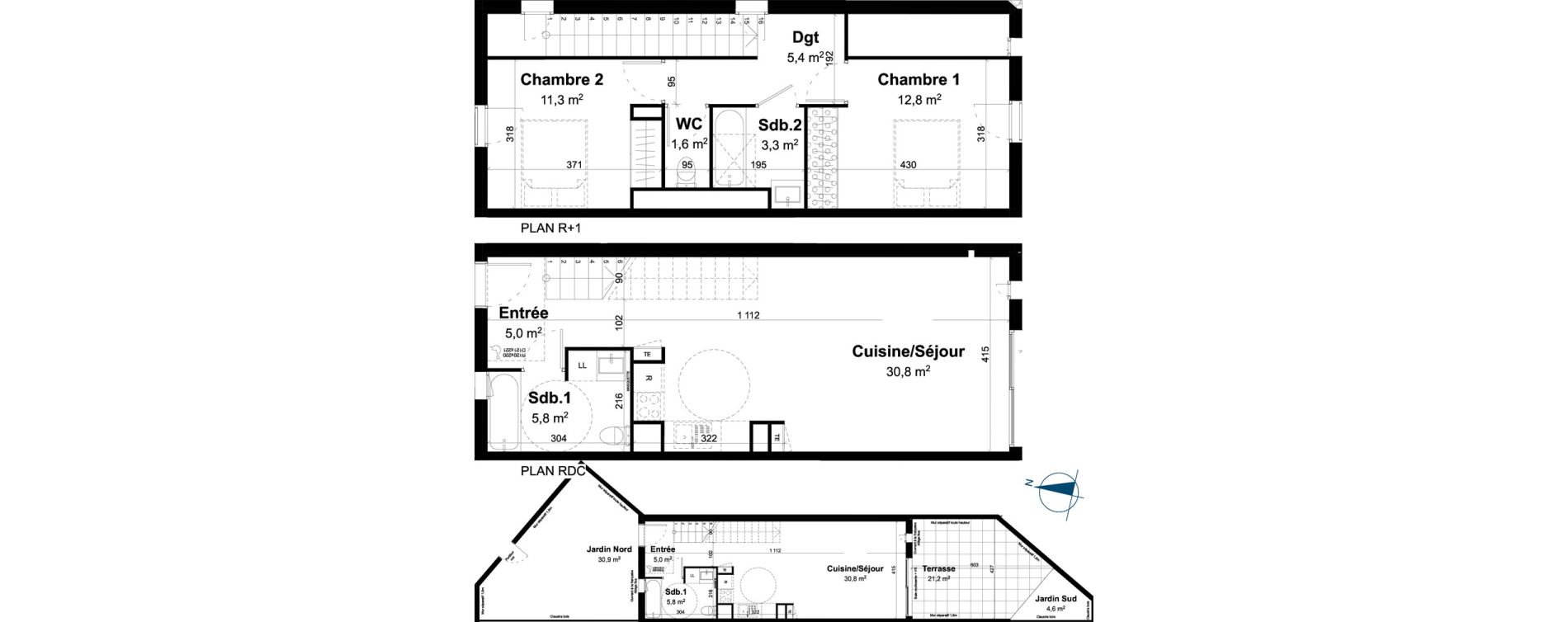 Duplex T3 de 76,00 m2 &agrave; Baillargues Centre