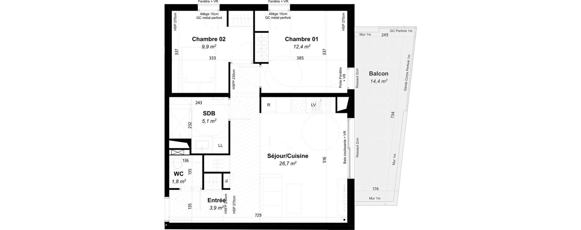 Appartement T3 de 59,80 m2 &agrave; Baillargues Centre