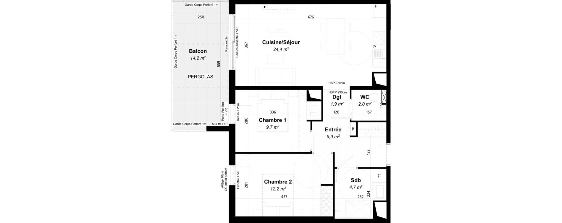 Appartement T3 de 60,80 m2 &agrave; Baillargues Centre
