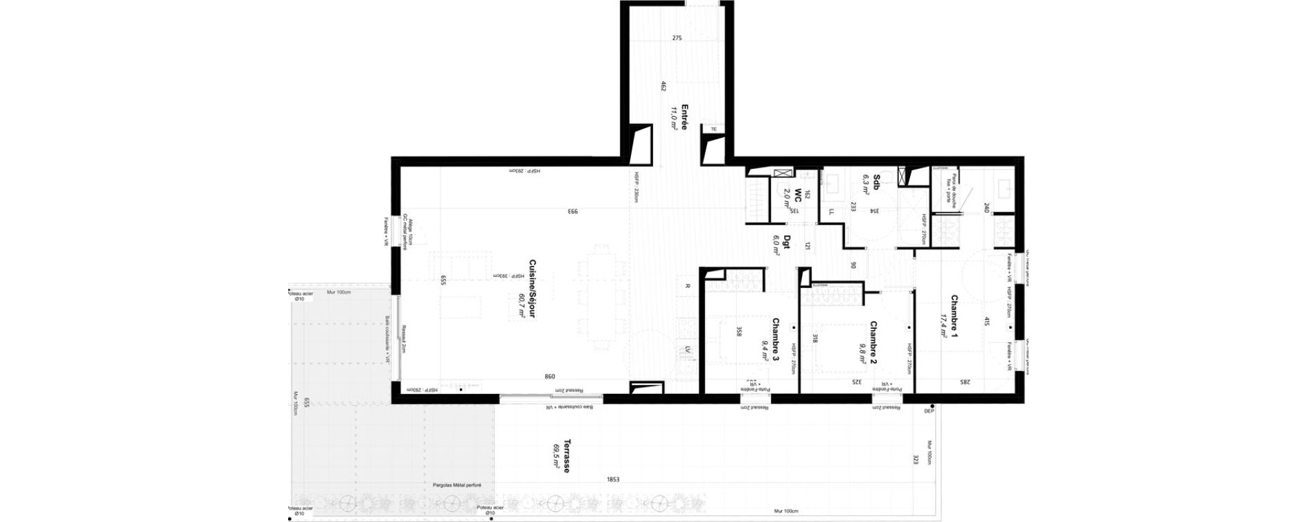 Appartement T4 de 122,60 m2 &agrave; Baillargues Centre