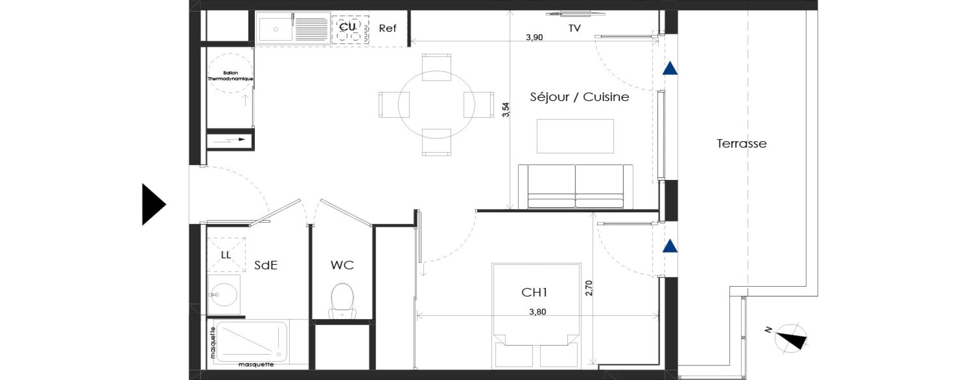 Appartement T2 de 42,85 m2 &agrave; Baillargues Centre