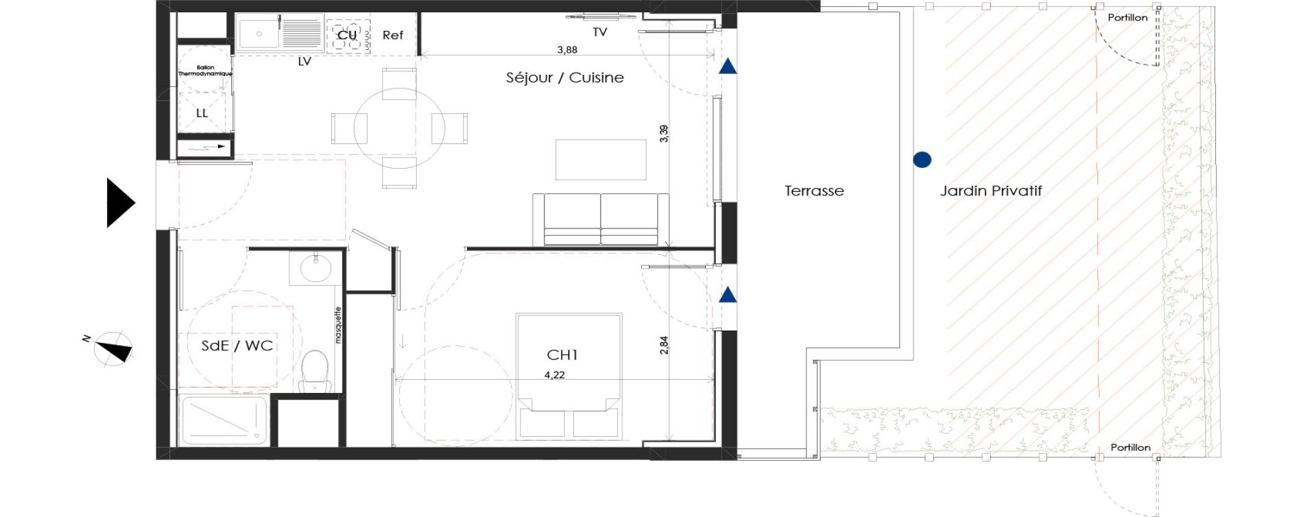 Appartement T2 de 43,75 m2 &agrave; Baillargues Centre