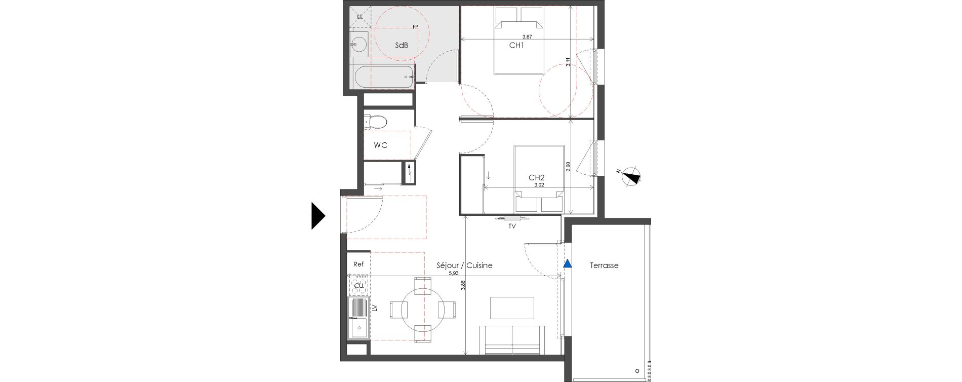 Appartement T3 de 58,80 m2 &agrave; Baillargues Centre