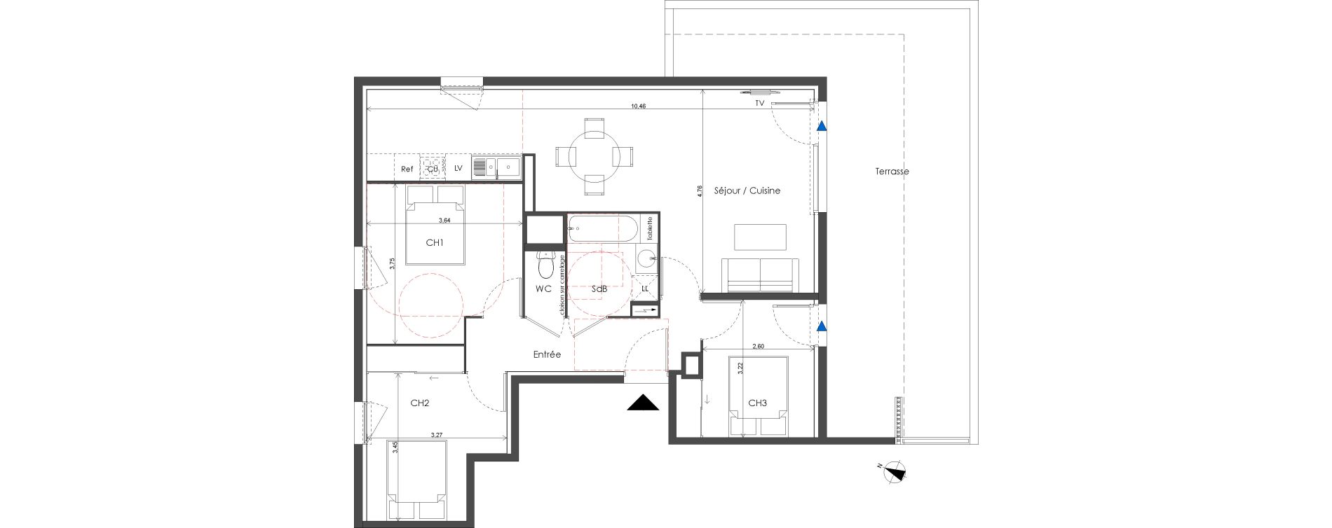 Appartement T4 de 80,30 m2 &agrave; Baillargues Centre