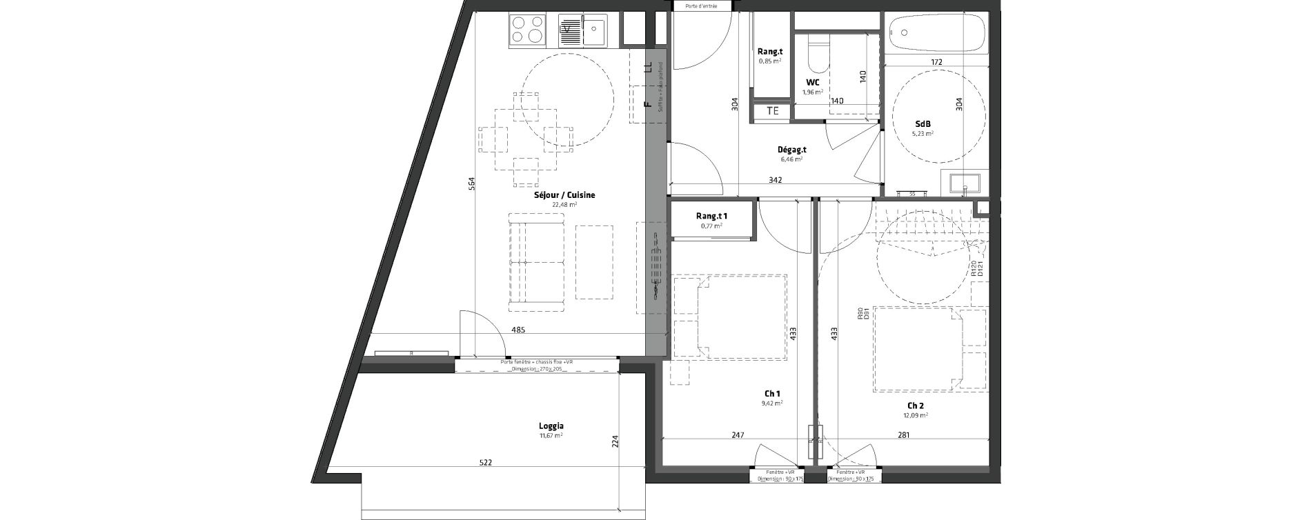 Appartement T3 de 59,26 m2 &agrave; Balaruc-Les-Bains Centre