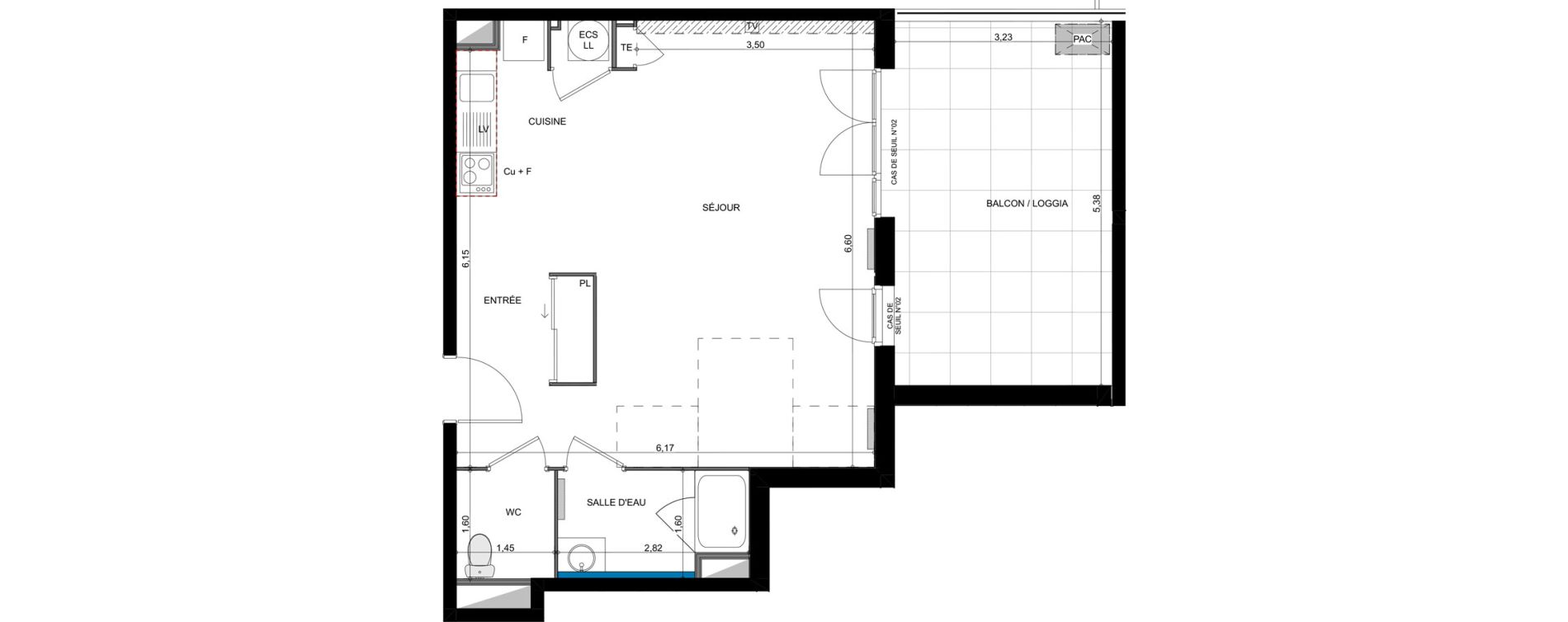 Appartement T1 de 46,50 m2 &agrave; B&eacute;ziers Bastit