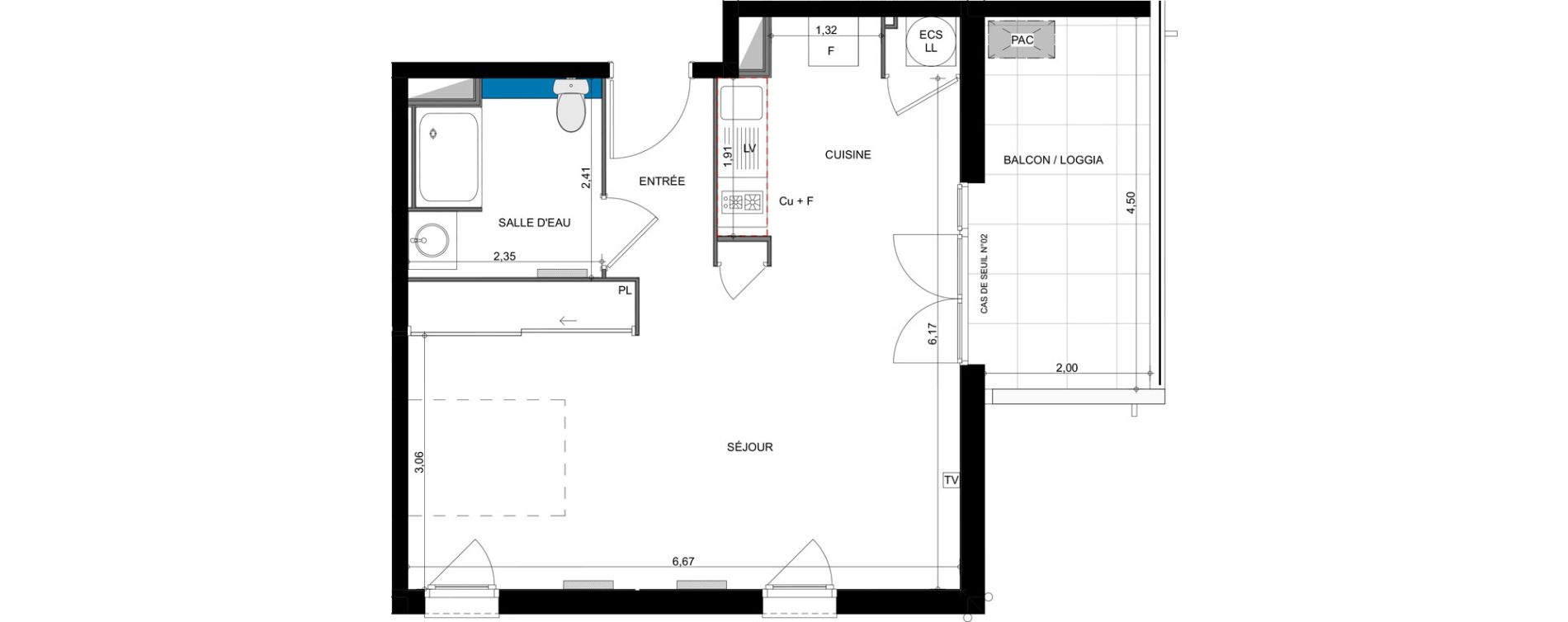 Appartement T1 de 41,65 m2 &agrave; B&eacute;ziers Bastit