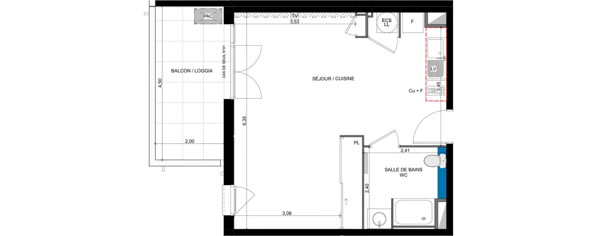 Appartement T1 de 37,90 m2 &agrave; B&eacute;ziers Bastit