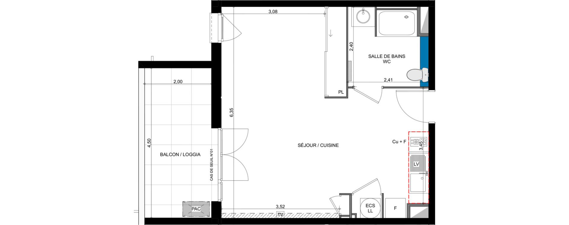 Appartement T1 de 37,90 m2 &agrave; B&eacute;ziers Bastit