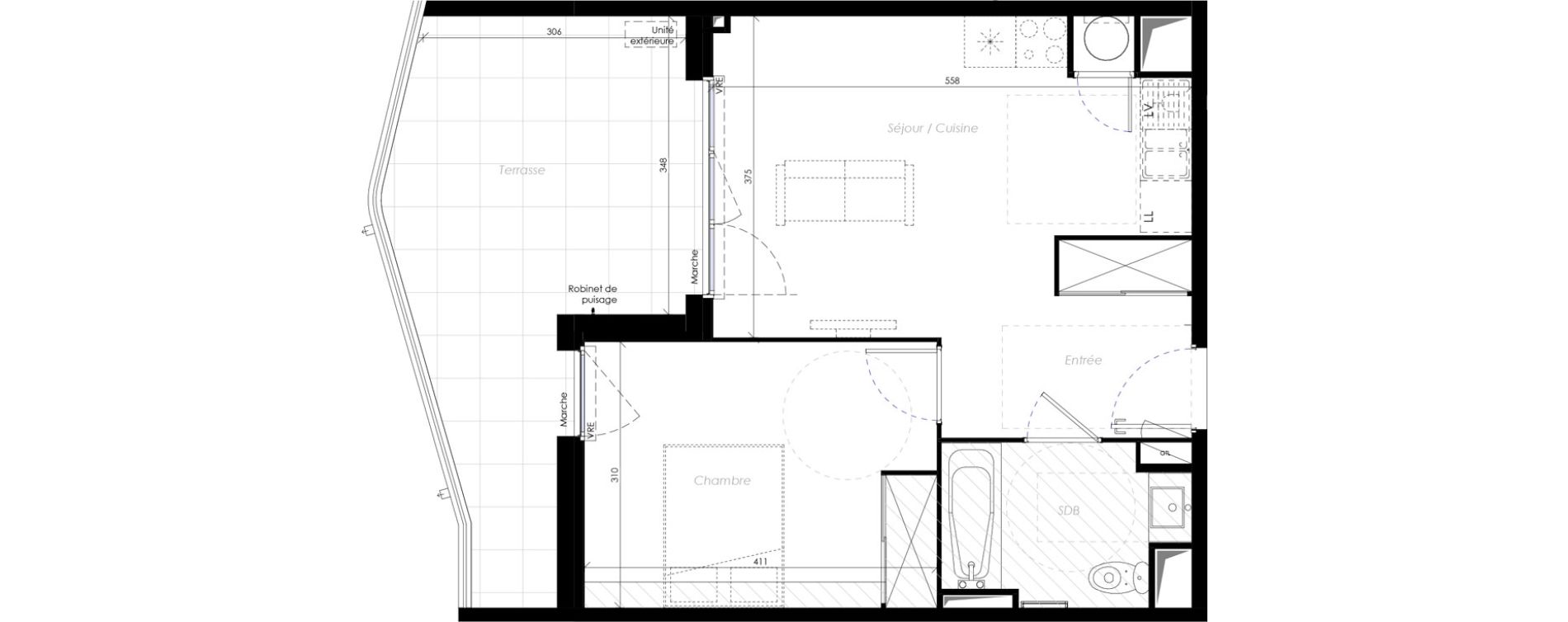 Appartement T2 de 41,30 m2 &agrave; B&eacute;ziers Ch&acirc;teau dev&egrave;ze