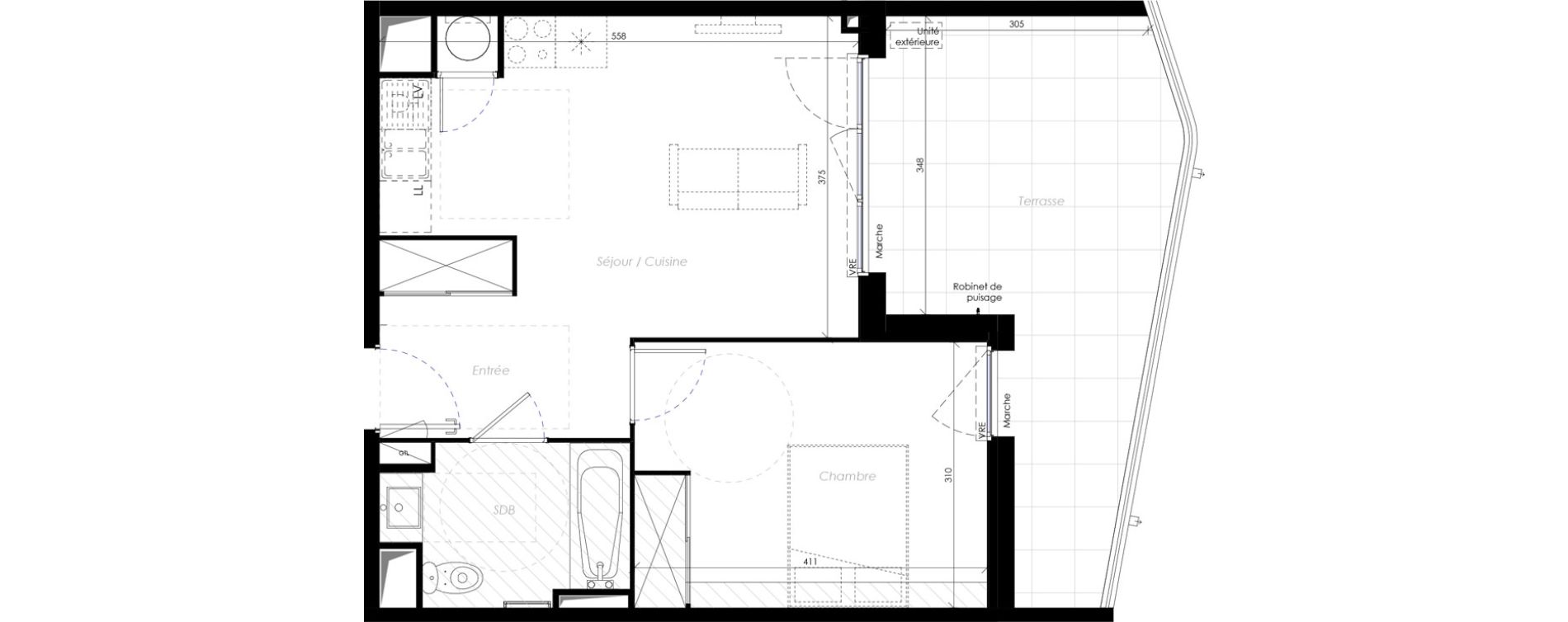 Appartement T2 de 41,30 m2 &agrave; B&eacute;ziers Ch&acirc;teau dev&egrave;ze