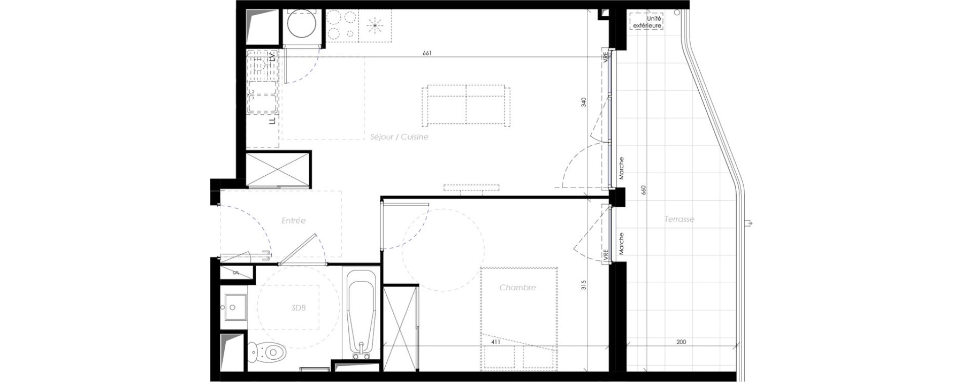 Appartement T2 de 43,20 m2 &agrave; B&eacute;ziers Ch&acirc;teau dev&egrave;ze