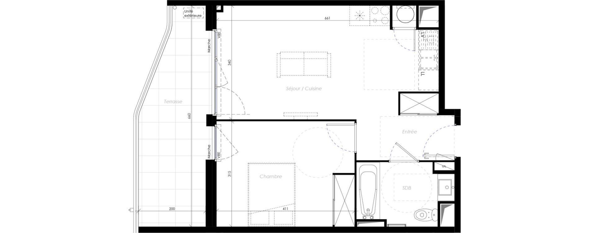 Appartement T2 de 43,20 m2 &agrave; B&eacute;ziers Ch&acirc;teau dev&egrave;ze