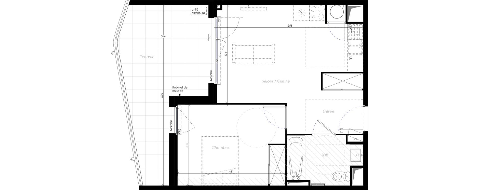 Appartement T2 de 41,30 m2 &agrave; B&eacute;ziers Ch&acirc;teau dev&egrave;ze