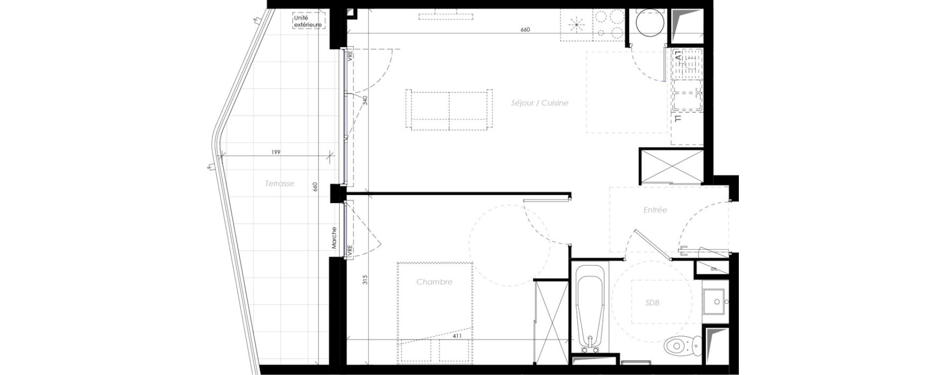 Appartement T2 de 43,20 m2 &agrave; B&eacute;ziers Ch&acirc;teau dev&egrave;ze