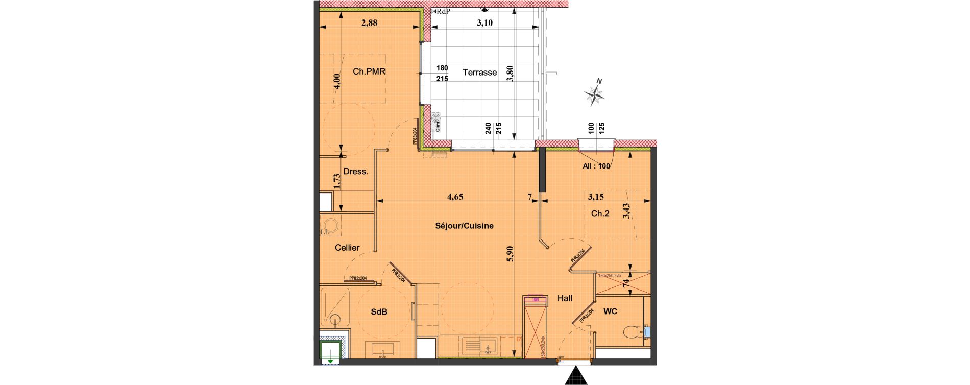 Appartement T3 de 63,65 m2 &agrave; B&eacute;ziers Du guesclin