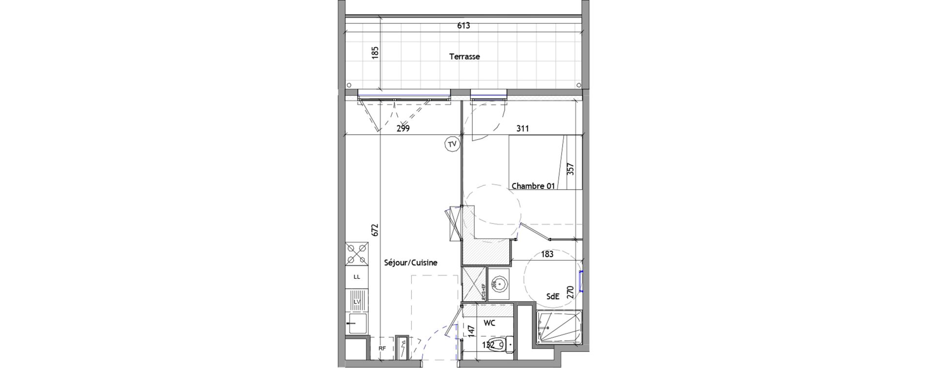 Appartement T2 de 38,60 m2 &agrave; B&eacute;ziers La courondelle