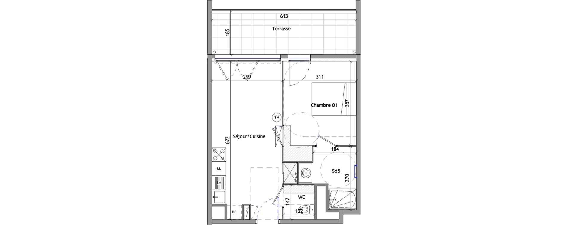 Appartement T2 de 38,60 m2 &agrave; B&eacute;ziers La courondelle