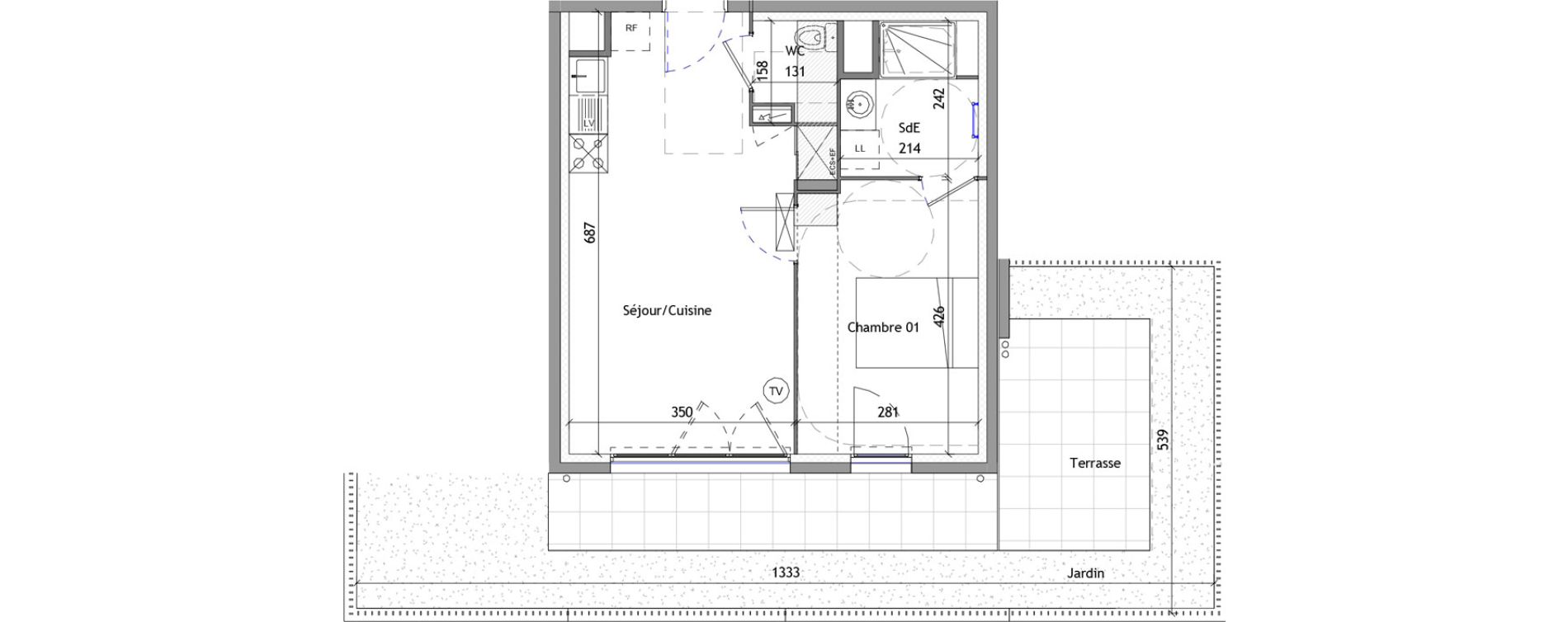 Appartement T2 de 41,20 m2 &agrave; B&eacute;ziers La courondelle