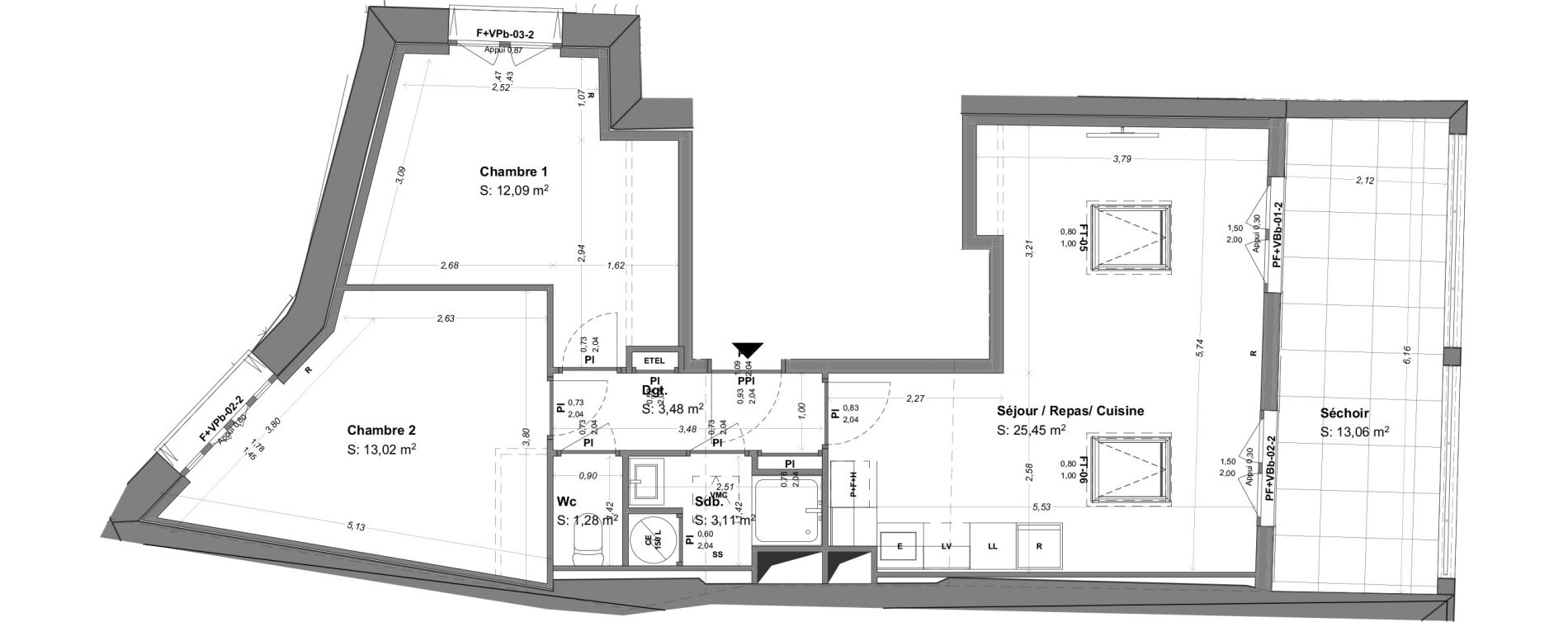 Appartement T3 de 58,43 m2 &agrave; B&eacute;ziers Four &agrave; chaux