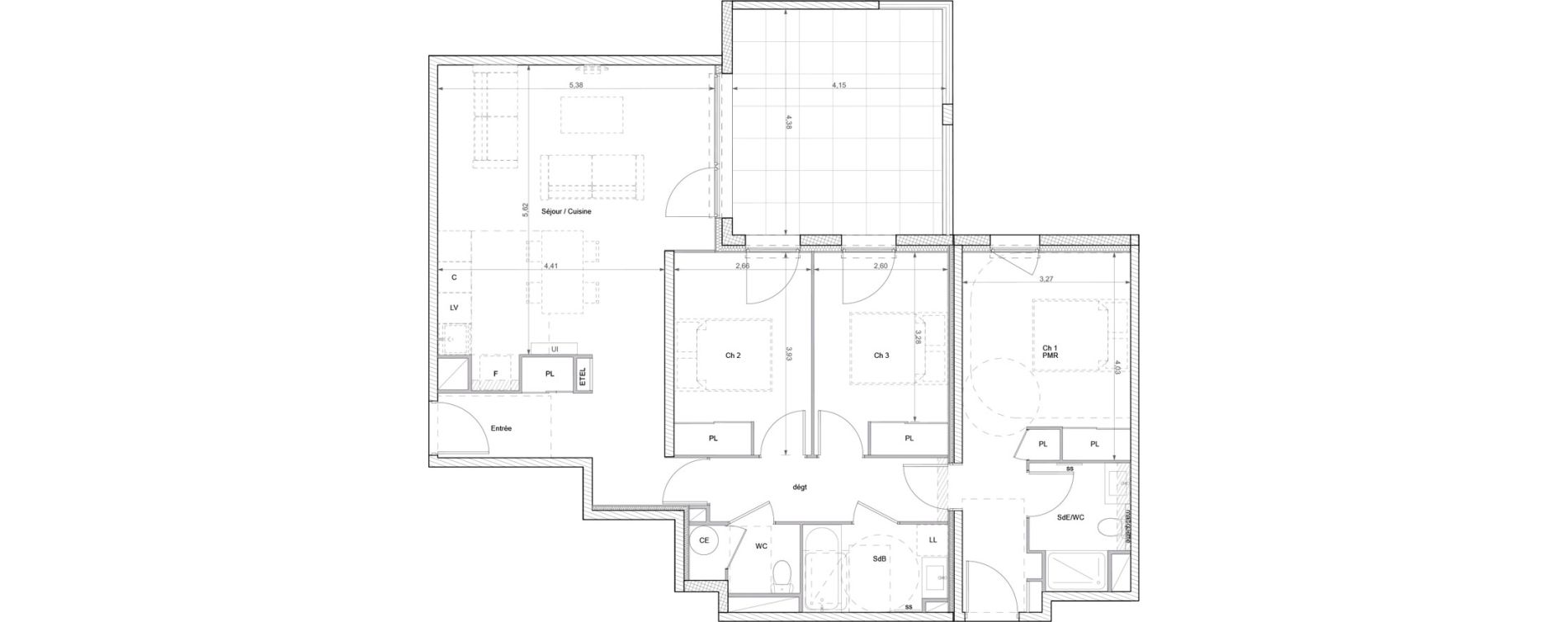 Appartement T4 de 93,25 m2 &agrave; B&eacute;ziers La courondelle