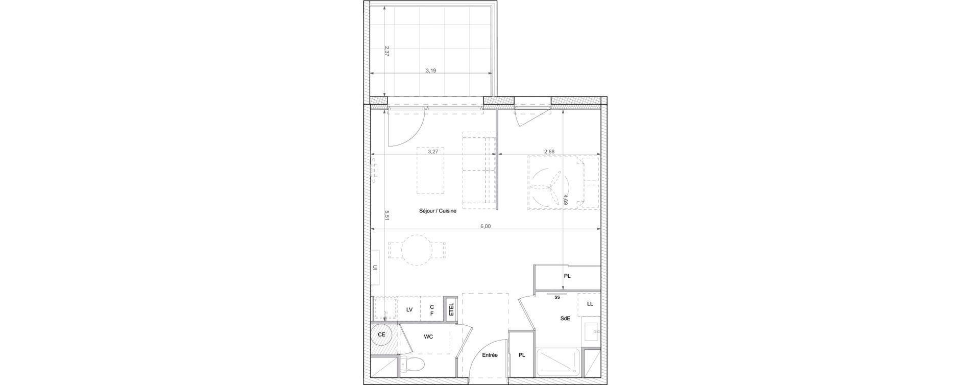 Appartement T1 bis de 40,15 m2 &agrave; B&eacute;ziers La courondelle