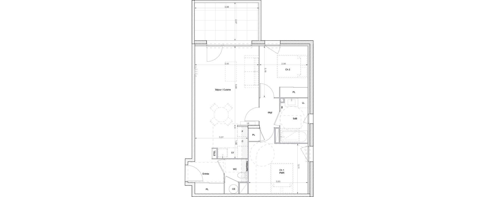 Appartement T3 de 62,10 m2 &agrave; B&eacute;ziers La courondelle