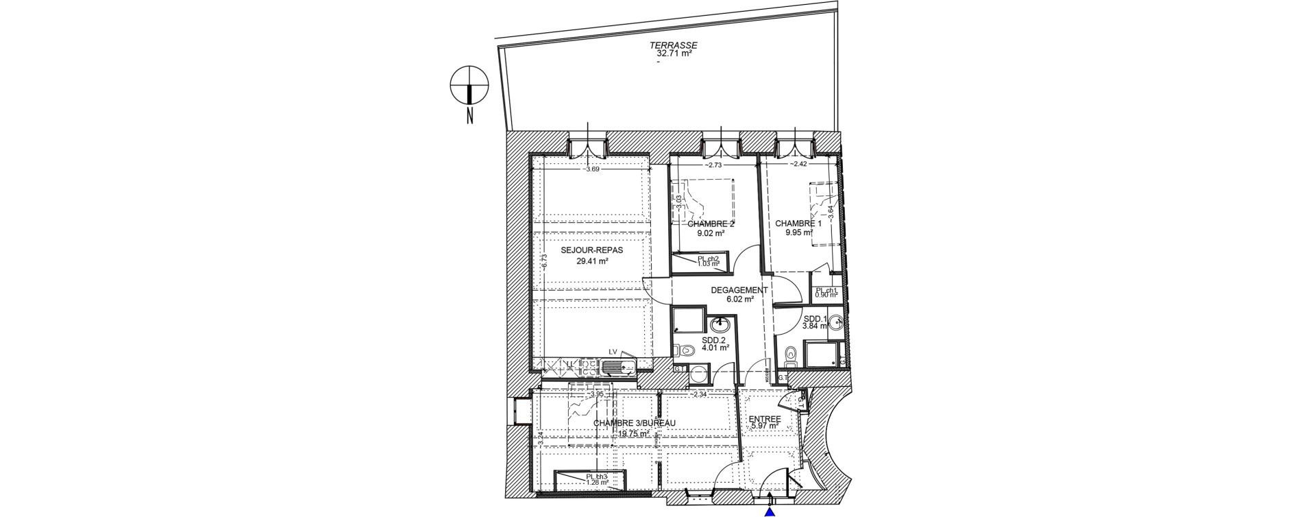 Appartement T5 de 91,18 m2 &agrave; B&eacute;ziers Saint-nazaire