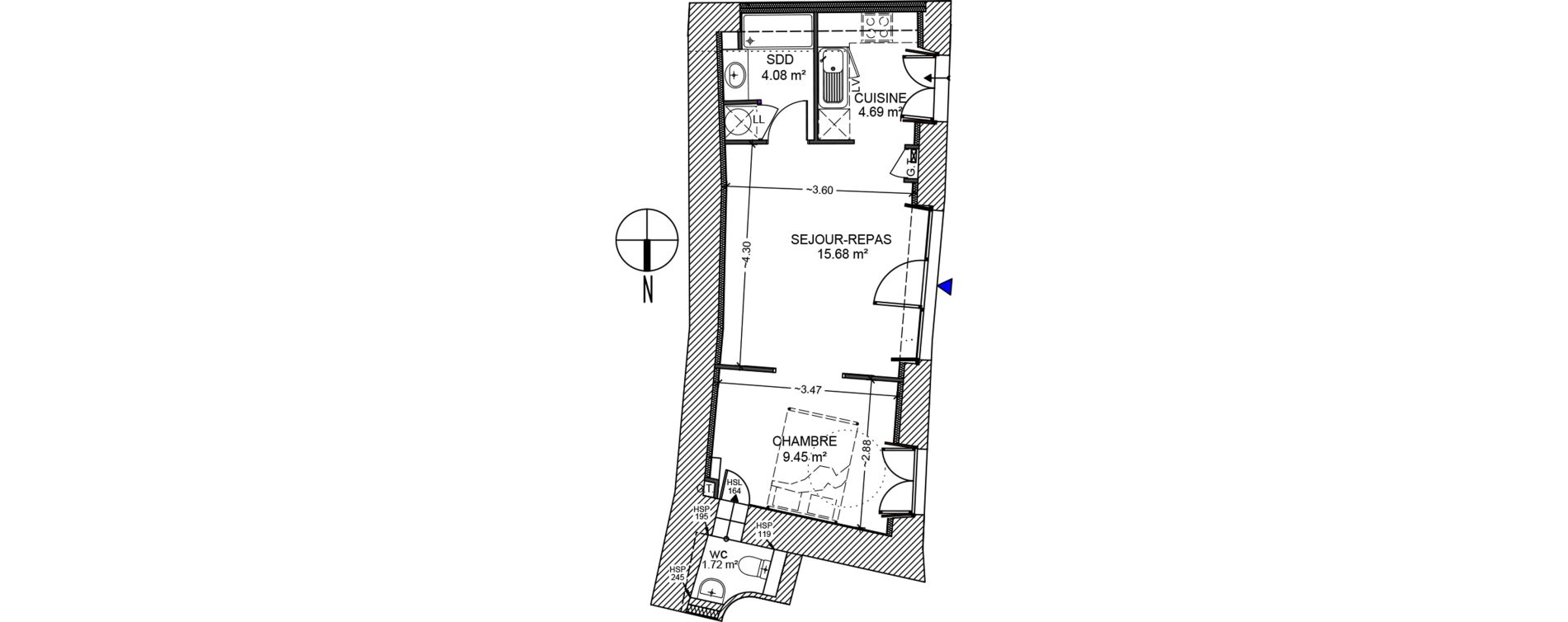Appartement T2 de 35,62 m2 &agrave; B&eacute;ziers Saint-nazaire